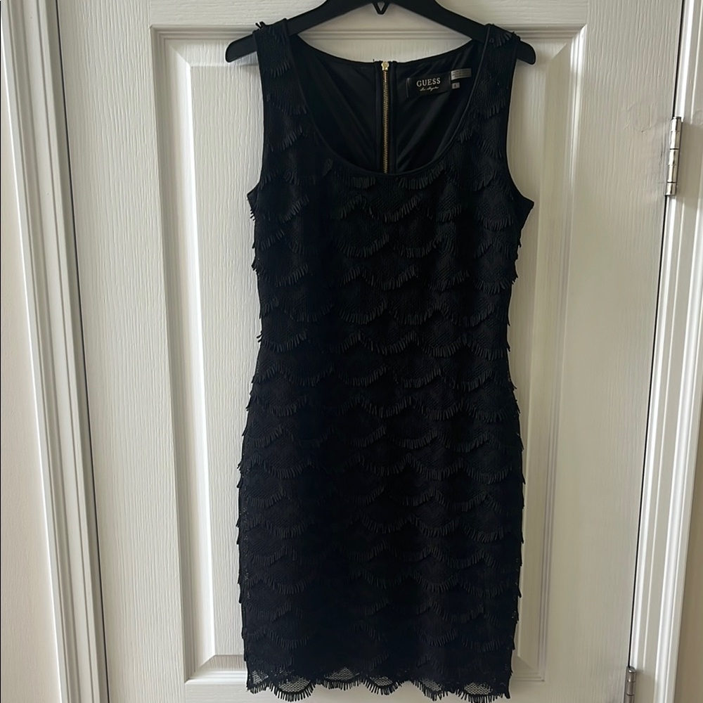 Guess Black Scoop Neck Sheath Mini Dress